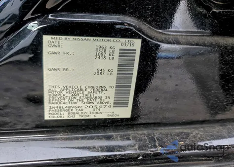 2019 Nissan Altima S из США, поврежденный, VIN 1N4BL4BV6KC205474